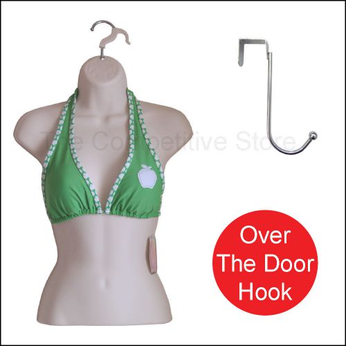 Flesh female torso mannequin form for s-m sizes + chrome over the door hook for sale
