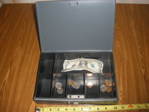 SMALL METAL MONEY BOX --NO KEY--WORTH A LOOK