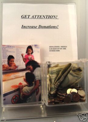 4 charity fundraiser acrylic donation box trifold brochure new lock 2 keys for sale