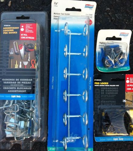 New peg board accessories tool holder, locks, hooks, &amp; spacers for sale