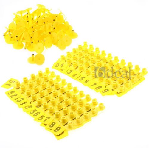 100 Set Animal Livestock Pig Cow Ear Tag Marker Label 01-100 Numbers Yellow New