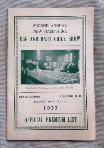 Vintage Program 1933 2nd Annual New Hampshire Egg &amp; Baby Chick Show - Concord NH