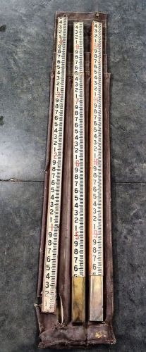 CHICAGO STEEL TAPE ANTIQUE WOODEN SURVEYING RULER GRADE ROD 12FT W/LEATHER CASE