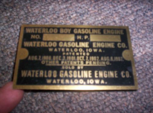 New waterloo boy gasoline engine 1 1/2 - 12 hp blank brass tag nice ! hit &amp; miss for sale