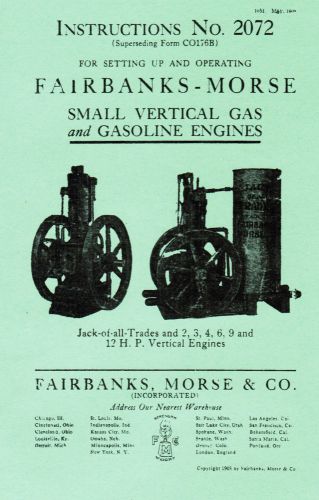Fairbanks Morse Vertical Jack of All Trades Gas Engine Book Manual 2-12hp 2072