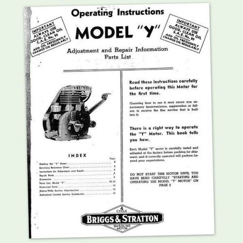 BRIGGS AND STRATTON MODEL Y ENGINE OPERATING REPAIR MANUAL SERVICE OWNERS BS &amp;&amp;