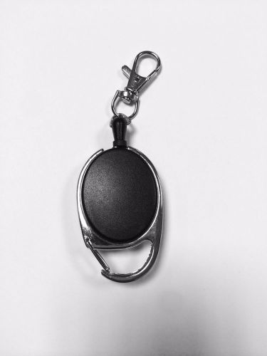 Black Retractable Recoil Key Reel Ring - Heavy Duty Carabiner Keyring Clip Badge