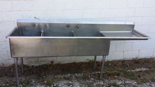 96&#034; 3 Compartment  Long Stainless Steel Sink w/ Right Side Drain Board