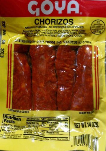 NEW GOYA CHORIZOS 14 OZ NATURALLY SMOKED PORK CHORIZO SAUSAGE PIG