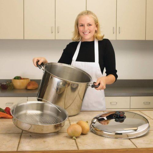 Precise heat ™ giant 30qt 12-element &#034;waterless&#034; stockpot with steamer basket! for sale