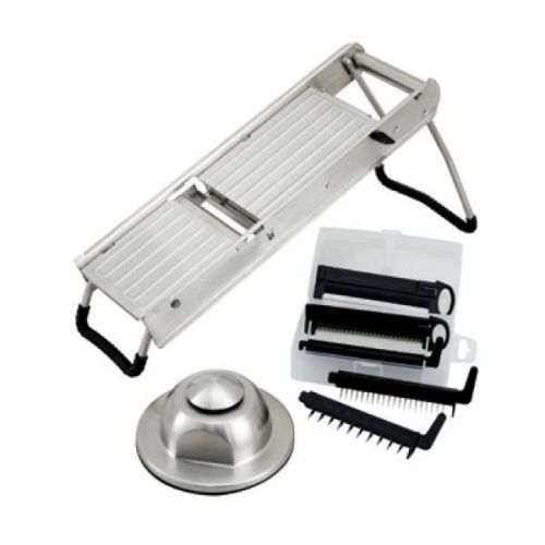 Winco mandoline slicer with stainless steel hand guard and blade set mdl-15 for sale