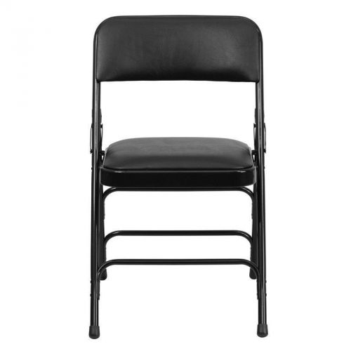Heavy duty triple braced &amp; quad hinged black color vinyl metal folding chair for sale