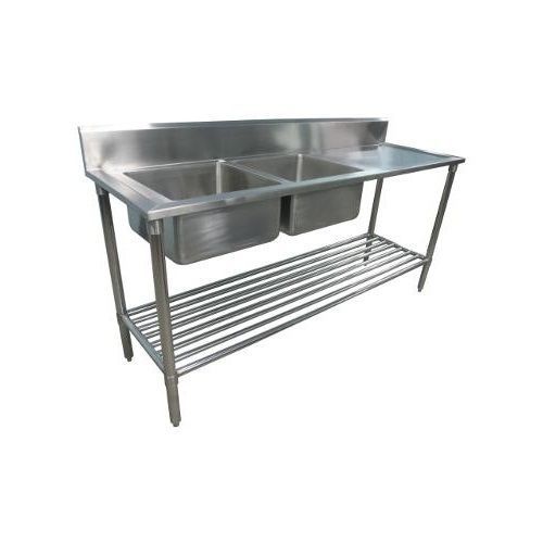1900 x 600mm new commercial double bowl kitchen sink #304 stainless steel bench for sale