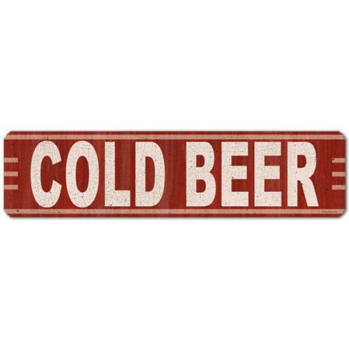 Cold Beer Vintage Horizontal Steel Sign Red 20 x 5 in