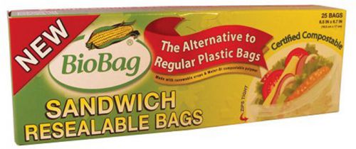 Compostable Re-Sealable Sandwich Bags, BioBag, 25 bags