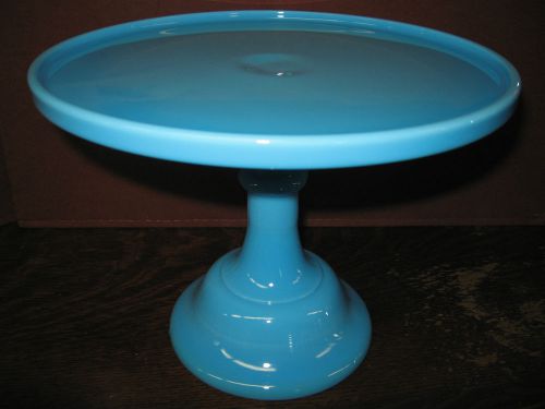 Blue milk Glass cake serving stand plate platter pedistal raised tray Bonnie art