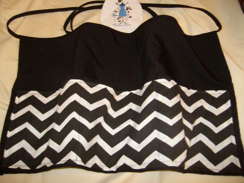 Black server waitress waist apron b&amp;w chevron personalized gift  apron for sale