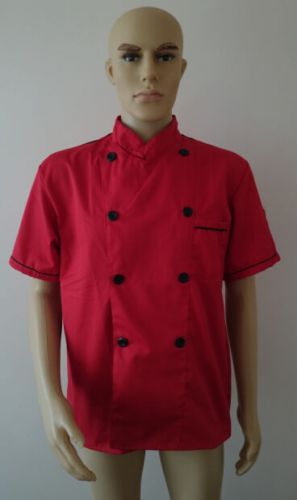 Short Sleeve Kitchen Cook Working Uniform Chef Waiter Waitress Coat Jacket Red