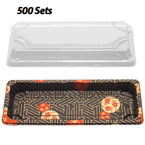 Sushi Container w/Lid (8.5x3.5x0.7in) (500 Sets) Plastic Sushi Box/Takeout/To Go