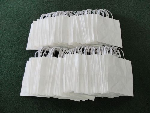 (109) Paper Bags White Kraft Handle Shopping Gift Merchandise Retail