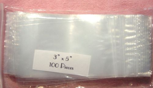 100 3&#034; x 5&#034; CLEAR POLY PLASTIC ZIP TOP ZIPLOCK BAGS