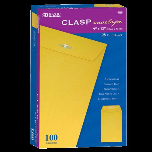 BAZIC 9&#034; X 12&#034; Clasp Envelope (100/Box), Case of 5