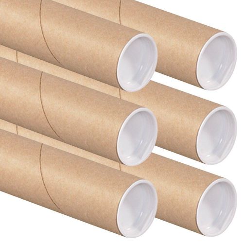 6 Mailing Tubes - 3&#034; x 24&#034; Kraft Shipping Poster Document Blueprint w/ End Caps