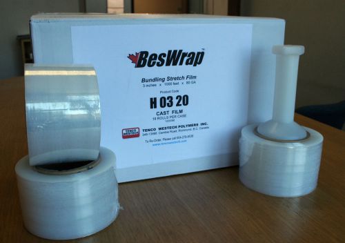 3&#034; x 1000&#039; x 80ga stretch shrink banding film - beswrap - 18 rolls for sale