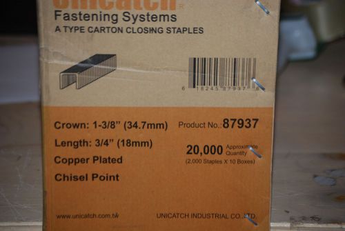 1 case 1-3/8&#034;x 3/4&#034; carton closing copper box staples 20,000 for all a series for sale