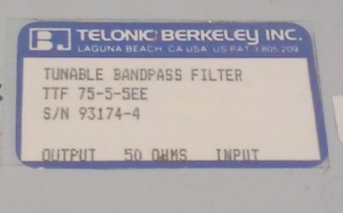 Telonic berkley ttf-75-5-5ee tunable bandpass filter 50-100 mhz for sale
