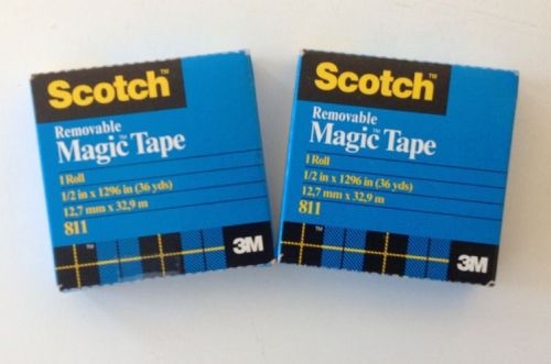 NEW 2 Rolls - 3M Scotch 811 Removable Magic Tape 1/2&#034; x 1296&#034; (36yd)  # 353