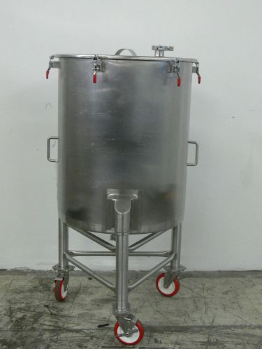 50 GALLON STAINLESS STEEL PORTABLE TANK - CONE BOTTOM W/ DRAIN AND TOP COVER