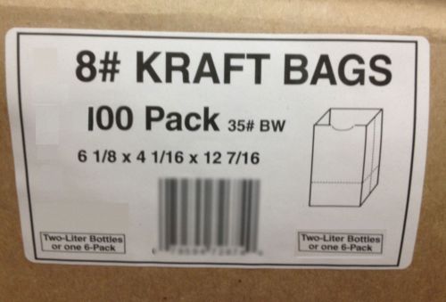 8# Brown Kraft Paper Bags, Size 6-1/8 x 4-1/16 x 12-7/16 100ct  Free Shipping