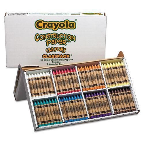 NEW CRAYOLA 528059 Construction Paper Crayons, Classpack, Wax, 20 Sets of 8