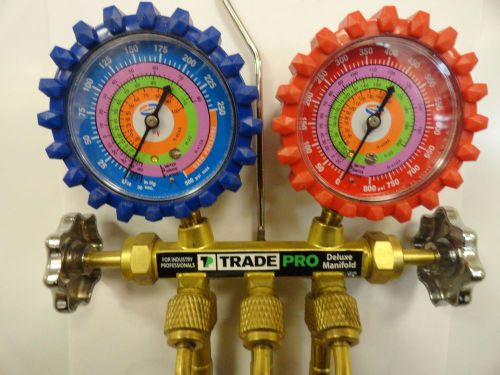 Tradepro tp-2vm5hez - 2 valve brass manifold 2 1/2&#034; gauges/hoses for sale