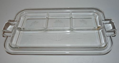 Vintage Heavy Clear Glass 4 Section Condiment Pickle Serving Dish Tray Flowers