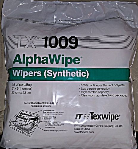 ITW ALPHAWIPE TX-1009 SYNTHETIC 9&#034; X 9&#034; NOMINAL WIPERS - 75 WIPES PER BAG