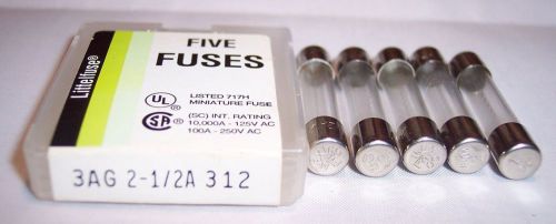 Littelfuse 3ag 312 2 1/2a (box of 5) fuses nos for sale