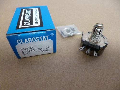 Clarostat 53c220k potentiometer  20k ohm 10% 2w 1(mech)turn 6.35mm panel mount for sale