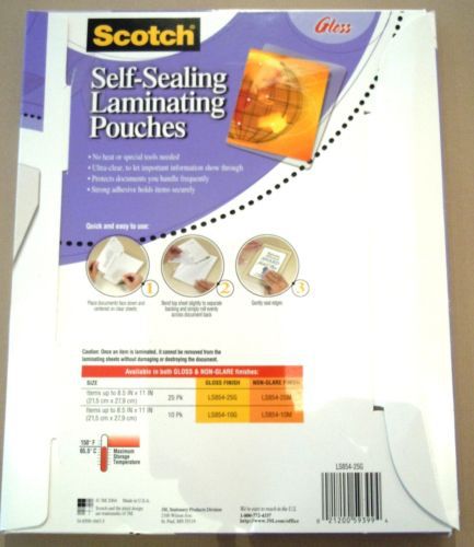Scotch Self-Sealing Laminating Sheet Pouches 9.5 mil. 8.5&#034; x 11&#034; Clear 12
