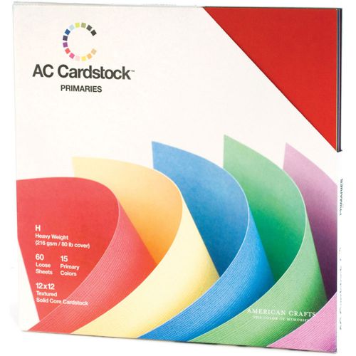 American Crafts Seasonal Cardstock Pack 12-in x 12-in 60/Pkg Primaries