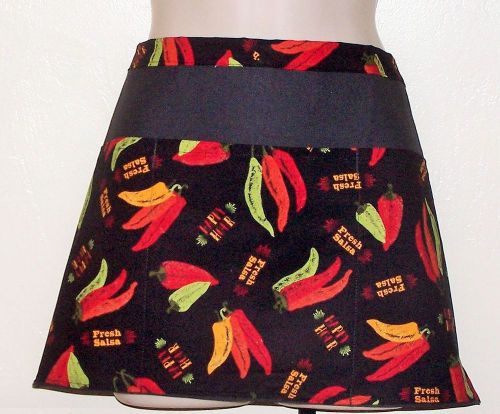 6784 Hand Made waitress half APRON,3 pockets  CHILE PEPPERS
