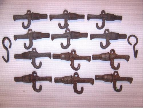 Antique, 12 warner cast iron maple sugaring spiles/taps &amp; 2 bucket hooks for sale