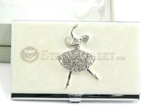 3.75&#034;&#034; white enameled austrian crystal ballerina business card holder for sale