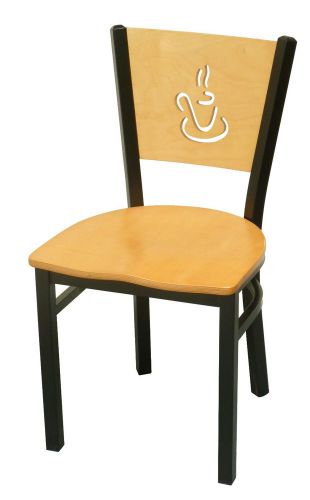 Metal restaurant dining chair, all welded powder coated black frame, wood back for sale