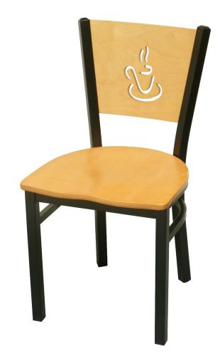 Metal Restaurant Dining Chair, All Welded Powder Coated Black Frame, Wood Back