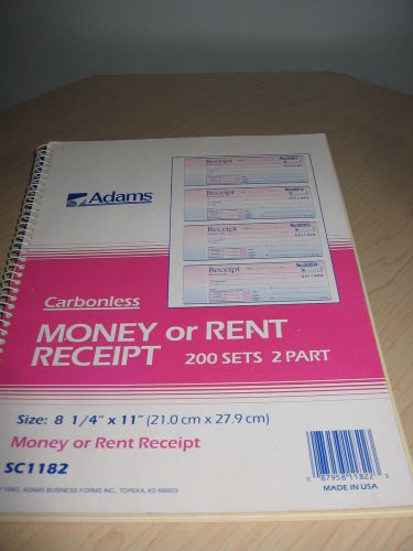 Adams Money or Rent Receipt, 200 sets, Carbonless Duplicate 8 1/4&#034;x11&#034; - SC1182