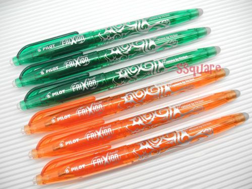 Pilot FriXion 0.5mm Extra Fine Erasable Rollerball Gel Pen, 3 Orange 3 Green