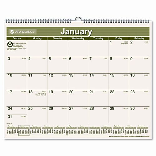 At-A-Glance Recycled Monthly Wall Calendar, 12 Month (Jan-Dec), 15 x 12, 2013