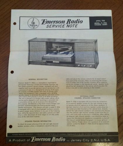 EMERSON RADIO SERVICE NOTE MODEL: P-1926 CHASSIS 120693 APRIL 1963